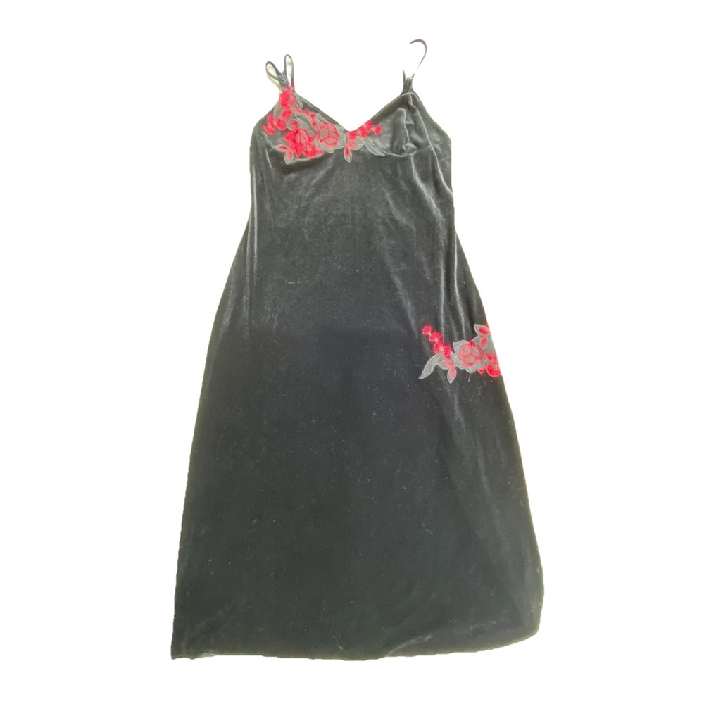 Delicates Mini Slip Dress Womens Medium Black Velvet Stretch Spaghetti Strap